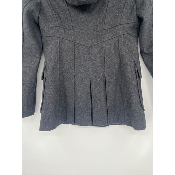 Y2K Miss Sixty Wool Military Hooded Pea Coat Sz S Double Breasted Goth Academia - Picture 5 of 12